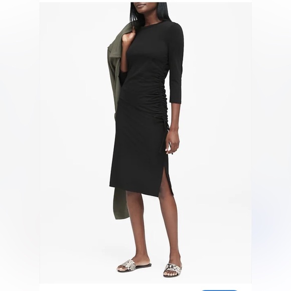 Banana Republic Soft Ponte Side-Ruched MIDI Dress Size XS - Picture 2 of 11